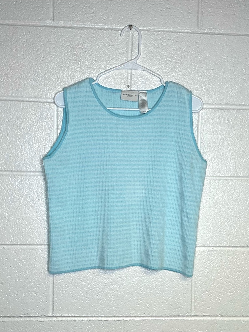 < Vintage Liz Claiborne Blue Striped Knit Tank Top Size Large >